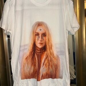 Next Level Apparel White Crewneck Graphic Tee with Kesha Concert Tee